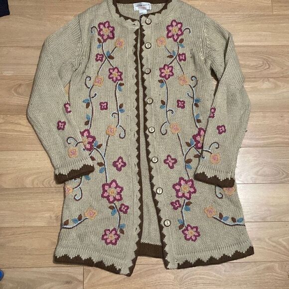 Victor Costa Sweaters - Victor Costa Occassion Flower Embroidery Cardigan Size Small